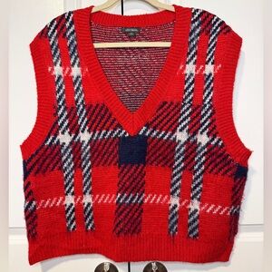 Wild Fable Red and Black Plaid V-Neck Sweater Vest